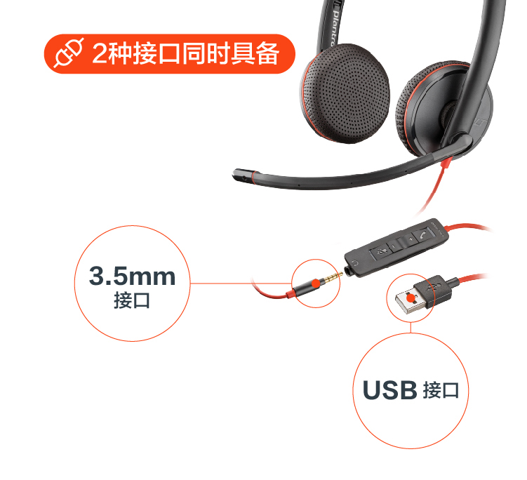 Poly Blackwire 3225有线 UC 耳机 Poly Blackwire 3225有线 UC 耳机