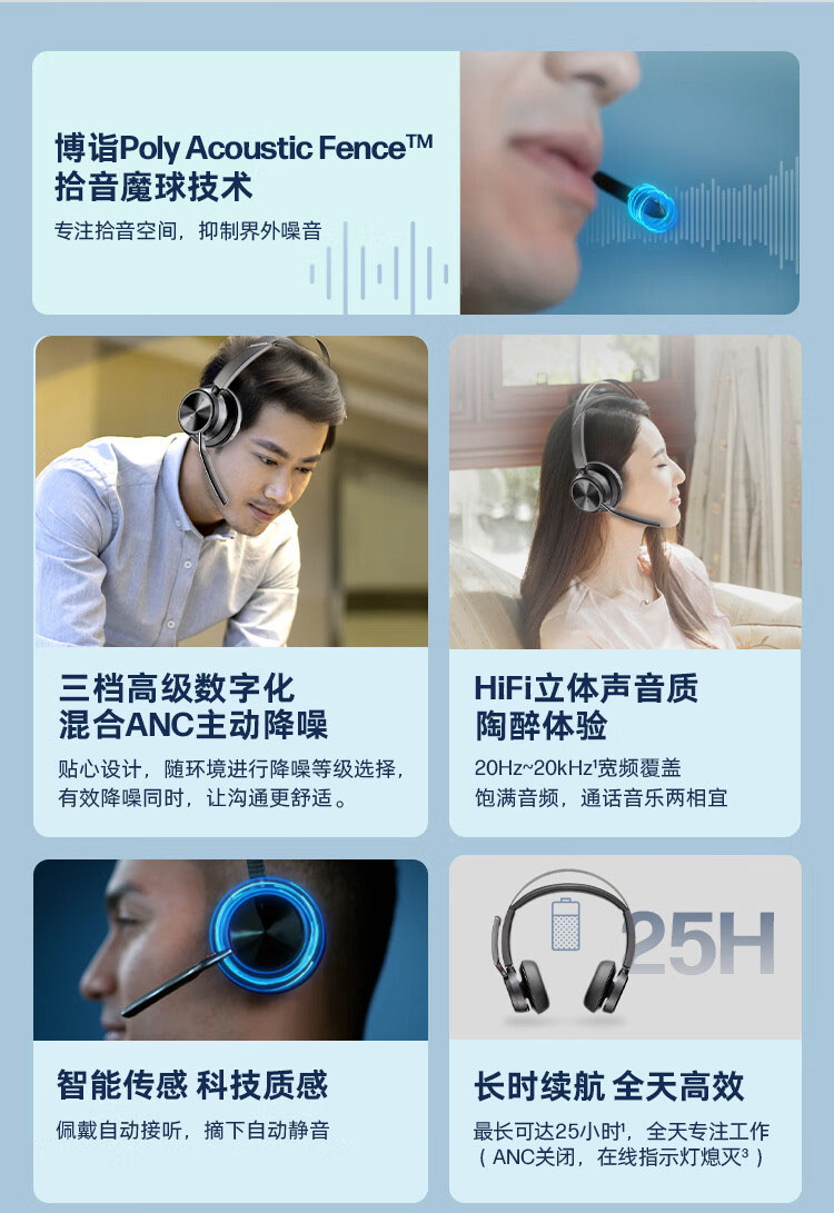 Poly Voyager Focus2立体声蓝牙耳机 Poly Voyager Focus2立体声蓝牙耳机